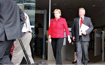 Bruce and Denise Morcombe leave court after another harrowing day. 