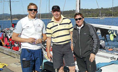 RACE PLAN: Brindabella crew members Charles Kosecki, Tim Colclough and Stuart Ford wait dockside at Eden and ponder a late entry in The Pittwater to Coffs Harbour Yacht Race. RACE PLAN: Brindabella crew members Charles Kosecki, Tim Colclough and Stuart Ford wait dockside at Eden and ponder a late entry in The Pittwater to Coffs Harbour Yacht Race.