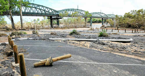 The Lions Park boat ramp parking area was ripped apart by the floods.