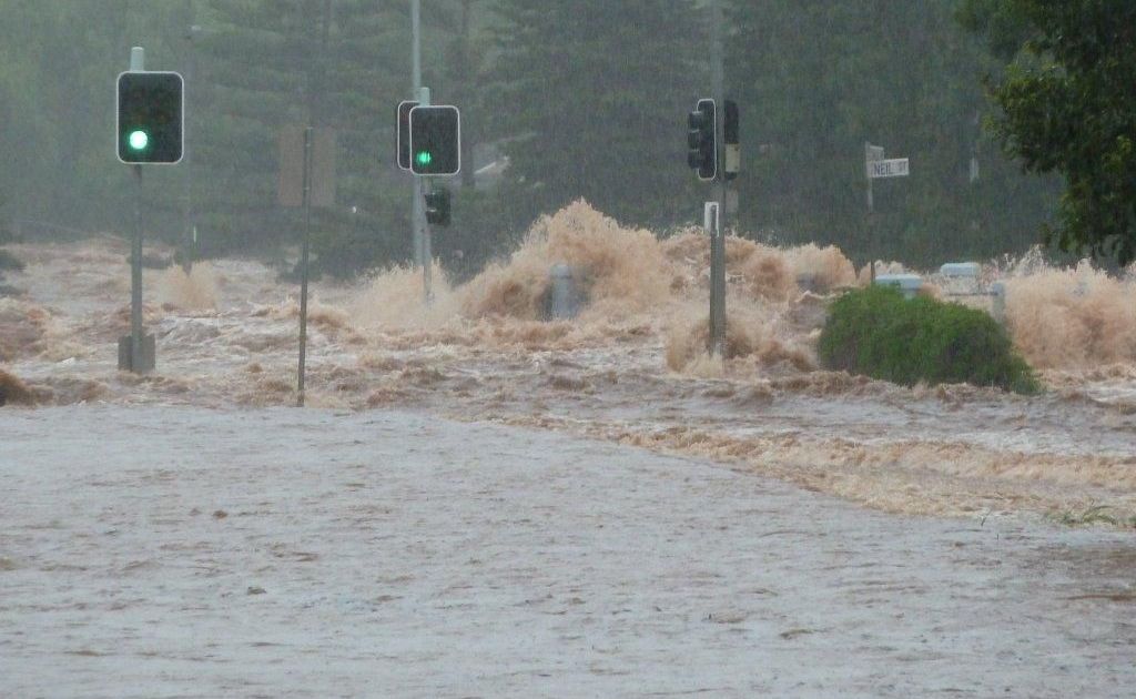 Floodwaters pour through the heart of Toowoomba. Floodwaters pour through the heart of Toowoomba.