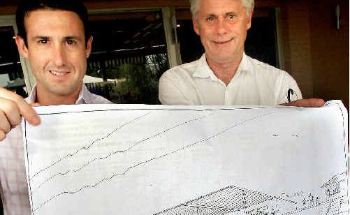 North Group’s CEO Luke Simmons and Geoff Provest hold up the plans for the club. North Group’s CEO Luke Simmons and Geoff Provest hold up the plans for the club.