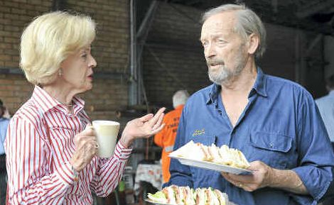 Chat and a cuppa: Australian Governor-General, Quentin Bryce, chats to Brushgrove SES volunteer John Beal during her visit to the Brushgrove SES headquarters yesterday. Chat and a cuppa: Australian Governor-General, Quentin Bryce, chats to Brushgrove SES volunteer John Beal during her visit to the Brushgrove SES headquarters yesterday.