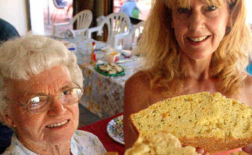 Dot Lange and Louise Adele with some fresh damper at Uki’s Australia Day celebrations. Dot Lange and Louise Adele with some fresh damper at Uki’s Australia Day celebrations.