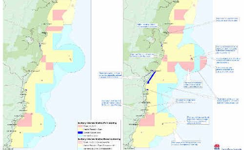 The Marine Park Authority’s new Solitary Island Marine Park zoning plan, right, and, left, how it stood before. The Marine Park Authority’s new Solitary Island Marine Park zoning plan, right, and, left, how it stood before.