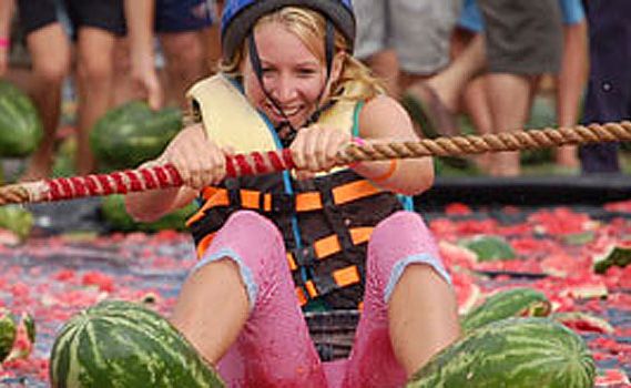 Melon skiing is just one of the melon-related events at the Chinchilla Melon Festival. Melon skiing is just one of the melon-related events at the Chinchilla Melon Festival.