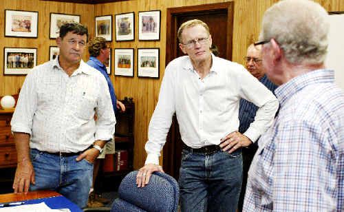 Federal Shadow Minister for Agriculture John Cobb (left) and State Nationals MP for Clarence Steve Cansdell (centre) confer with NSW Cane Growers Association president Vince Castle on flood relief grants for NSW farmers. Federal Shadow Minister for Agriculture John Cobb (left) and State Nationals MP for Clarence Steve Cansdell (centre) confer with NSW Cane Growers Association president Vince Castle on flood relief grants for NSW farmers.