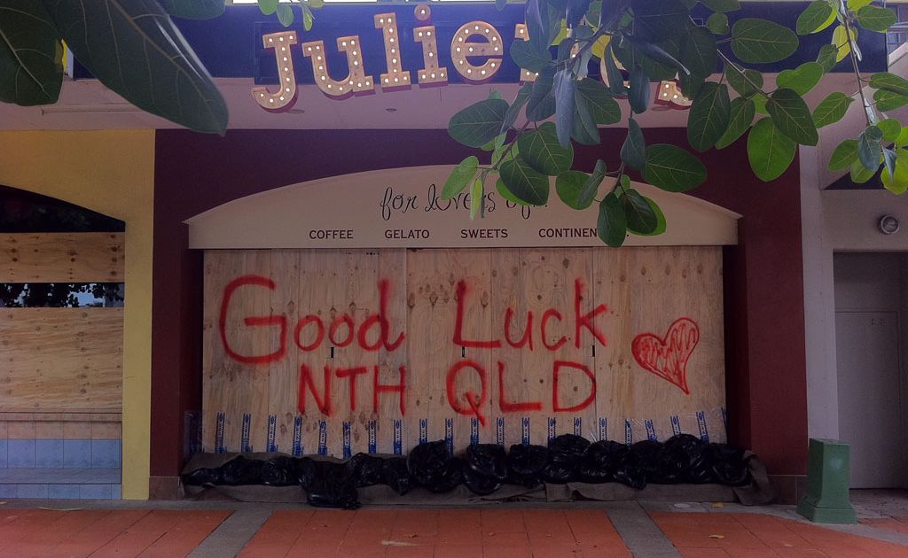 Juliette's gelato and coffee shop on The Strand in Townsville has boarded up its windows and sandbagged ahead of Cyclone Yasi. Juliette's gelato and coffee shop on The Strand in Townsville has boarded up its windows and sandbagged ahead of Cyclone Yasi.