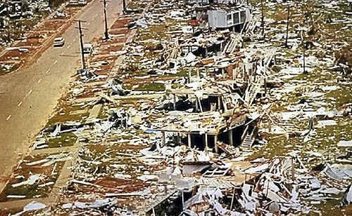 The destruction to Darwin when Cyclone Tracy hit in 1974 was immeasurable. The destruction to Darwin when Cyclone Tracy hit in 1974 was immeasurable.