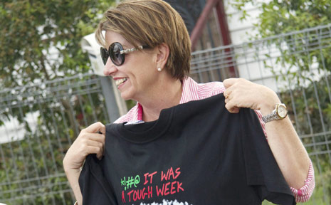 QUEENSLAND PREMIER ANNA Bligh sports the comedic image on a t-shirt. QUEENSLAND PREMIER ANNA Bligh sports the comedic image on a t-shirt.