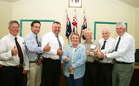 UNITED EFFORT: DEMONSTRATING their support, Uralla Shire councillors Stephen Powley, Lachlan Wilson, Michael Pierce, Karin Dusting, Kevin Ward, Mark Dusting, and Ron Filmer following a planning meeting. PHOTO: Barry Blair
UNITED EFFORT: DEMONSTRATING their support, Uralla Shire councillors Stephen Powley, Lachlan Wilson, Michael Pierce, Karin Dusting, Kevin Ward, Mark Dusting, and Ron Filmer following a planning meeting. PHOTO: Barry Blair