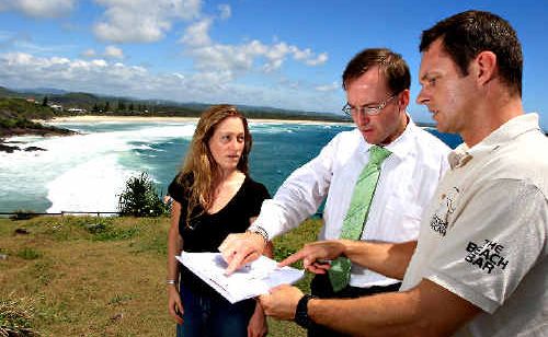 Andrea Vickers with David Shoebridge and Cabarita Beach Dune Care volunteer Ashley Baldry. Andrea Vickers with David Shoebridge and Cabarita Beach Dune Care volunteer Ashley Baldry.