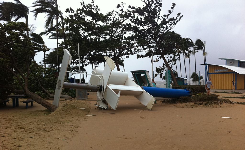 This wind turbine on the Strand in Townsville blew down in Cyclone Yasi. This wind turbine on the Strand in Townsville blew down in Cyclone Yasi.