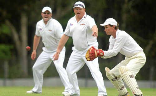 Cricket action Pottsville V South Tweed- South Tweed keeper Matthew Bedford about to take a catch as Tony McDonald and John Fallows watch on in anticipation Cricket action Pottsville V South Tweed- South Tweed keeper Matthew Bedford about to take a catch as Tony McDonald and John Fallows watch on in anticipation