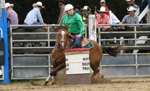 TIGHT TURN: Emerald barrel racer Aleisha O’Dell on the fly for the Australian High School Rodeo team in New Zealand at the weekend. cont TIGHT TURN: Emerald barrel racer Aleisha O’Dell on the fly for the Australian High School Rodeo team in New Zealand at the weekend. cont