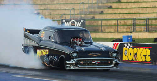 Andrew Cowin aboard the family’s Nitro Express Nostalgia Funny Car. Andrew Cowin aboard the family’s Nitro Express Nostalgia Funny Car.