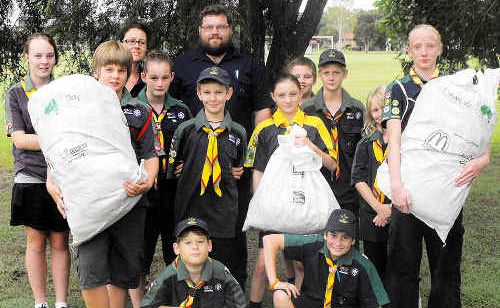 Scouts leader Matthew Needham (centre back) is pictured with 2nd Casino Scouts Group members who will be cleaning up around the Casino boat ramp at McDonalds Park during Clean up Australia Day on March 6. Scouts leader Matthew Needham (centre back) is pictured with 2nd Casino Scouts Group members who will be cleaning up around the Casino boat ramp at McDonalds Park during Clean up Australia Day on March 6.