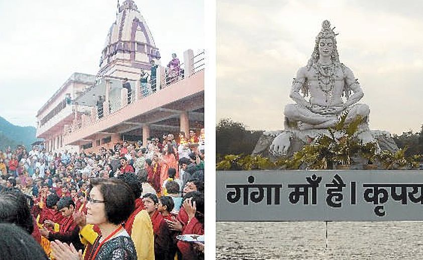 The Parmouth Ashram (left) and a monument to Lord Shiva outside the ashram gates. The Parmouth Ashram (left) and a monument to Lord Shiva outside the ashram gates.