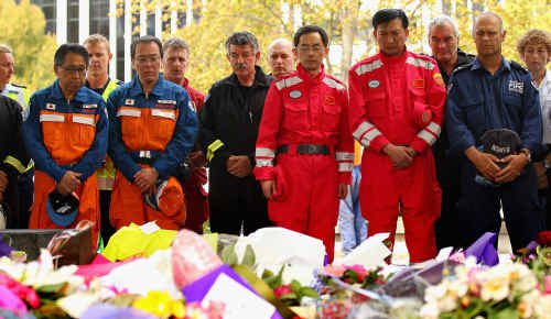 AFTERSHOCK: Emergency workers pay tribute at a ceremony in Christchurch for victims of the earthquake. AAP images AFTERSHOCK: Emergency workers pay tribute at a ceremony in Christchurch for victims of the earthquake. AAP images