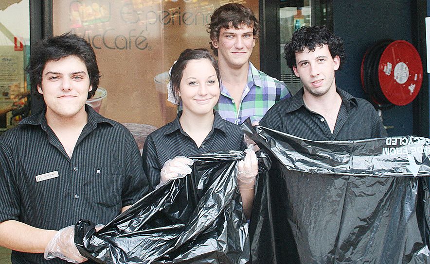 HELPING THE ENVIRONMENT: Airlie Beach McDonald's staff Brad Dukes, Tara Lorensini, Josh Fleming and Jayden Lorensini are ready and raring for this Sunday's Clean Up Australia Day. HELPING THE ENVIRONMENT: Airlie Beach McDonald's staff Brad Dukes, Tara Lorensini, Josh Fleming and Jayden Lorensini are ready and raring for this Sunday's Clean Up Australia Day.