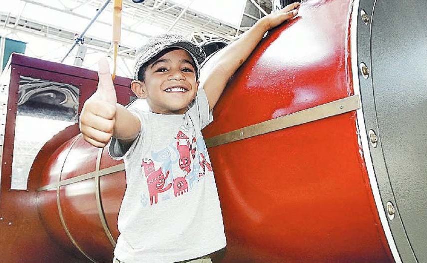 Isaac Tanioria, 4, gives his stamp of approval to Ipswich tourist attraction The Workshops Rail Museum. Isaac Tanioria, 4, gives his stamp of approval to Ipswich tourist attraction The Workshops Rail Museum.