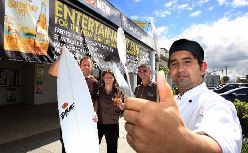 Saltbar is preparing for the NSW State Surf Life Saving Championships. Raju Pathak (front) with ‘Walsey’, Juliet Green and Siemon Mcfie. Saltbar is preparing for the NSW State Surf Life Saving Championships. Raju Pathak (front) with ‘Walsey’, Juliet Green and Siemon Mcfie.