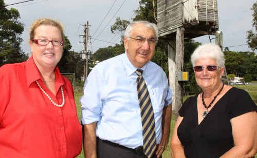 Show Society secretary Liz Chauvier with Lismore MP Thomas George and society president Jenny Glasby in front of the old electrical box. Show Society secretary Liz Chauvier with Lismore MP Thomas George and society president Jenny Glasby in front of the old electrical box.