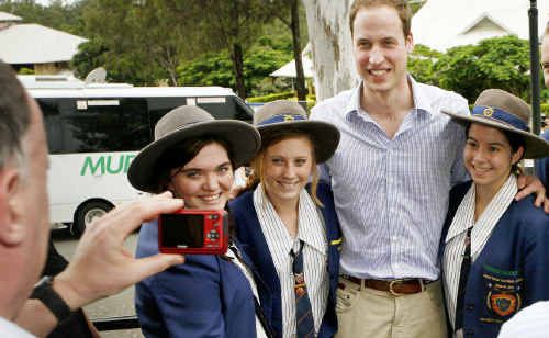 Prince William during his visit at West Moreton Anglican College with students (from left) Natasha Holt, Breanna Cunniffe, Madeline Spann, and Alexander Clark. Photo: David Nielsen Prince William during his visit at West Moreton Anglican College with students (from left) Natasha Holt, Breanna Cunniffe, Madeline Spann, and Alexander Clark. Photo: David Nielsen
