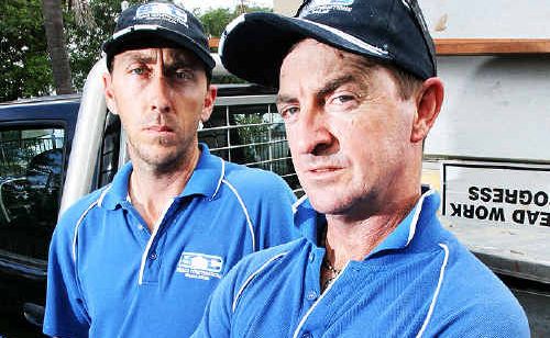 Builders Steve Sampson and Scott Chandler are not happy that insurers are using interstate builders as their preferred builders for flood damaged Ipswich homes. Builders Steve Sampson and Scott Chandler are not happy that insurers are using interstate builders as their preferred builders for flood damaged Ipswich homes.