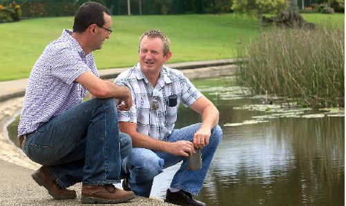 Environmental protection officers Stuart Auston and Robert Donohoe at Lake Kimberley. Environmental protection officers Stuart Auston and Robert Donohoe at Lake Kimberley.