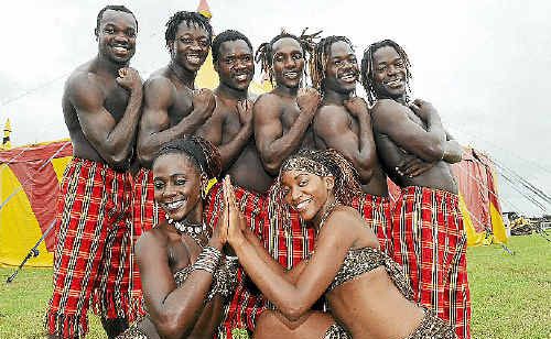 Loritz Circus Royal Kenyan acrobats (back from left) Elviis Mumbo, Eric Ondiege, Geoffrey Odindo, Peter Ndungu, Victor Ordindo and Elvis Orindo; (front): Josephine Odhiambo and Pelargiah Ndirangu. Loritz Circus Royal Kenyan acrobats (back from left) Elviis Mumbo, Eric Ondiege, Geoffrey Odindo, Peter Ndungu, Victor Ordindo and Elvis Orindo; (front): Josephine Odhiambo and Pelargiah Ndirangu.