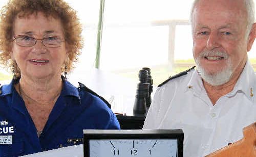 Carmel Jones and Bernie Gabriel from the Marine Rescue Point Danger get ready for the end of the annual border time warp. Carmel Jones and Bernie Gabriel from the Marine Rescue Point Danger get ready for the end of the annual border time warp.