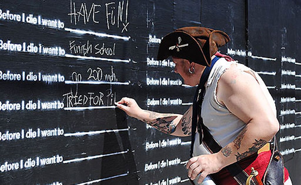 Share what's on your 'bucket list' thanks to a public art installation in New Orleans which asks what you would like to do before you die. Share what's on your 'bucket list' thanks to a public art installation in New Orleans which asks what you would like to do before you die.