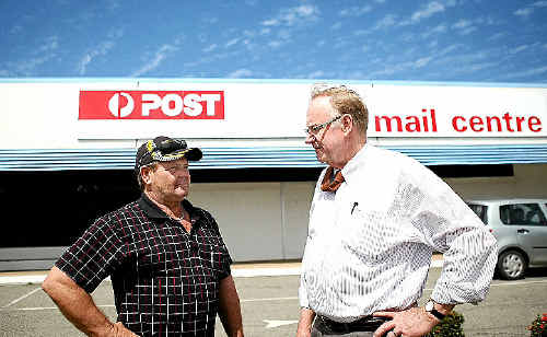 Nev Williams speaks with Senator Ian MacDonald about disruptive noise coming from the North Rockhampton Mail Centre on the corner of Elphinstone and Musgrave Sts. Nev Williams speaks with Senator Ian MacDonald about disruptive noise coming from the North Rockhampton Mail Centre on the corner of Elphinstone and Musgrave Sts.