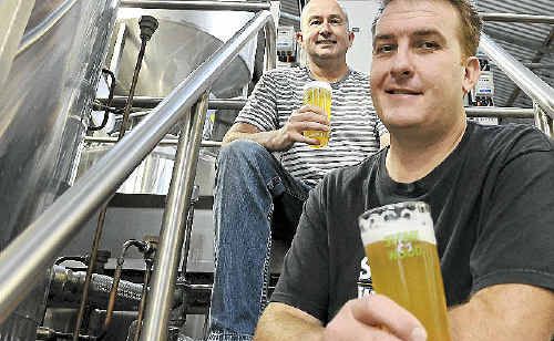 Stone and Wood brewers Brad Rogers (front) and Jamie Cook at their Byron Bay brewery, enjoying a drop of the beer that had been voted Australia’s best. Stone and Wood brewers Brad Rogers (front) and Jamie Cook at their Byron Bay brewery, enjoying a drop of the beer that had been voted Australia’s best.