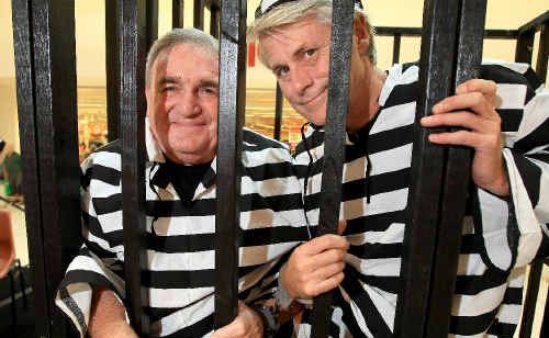 Tweed Shire councillor Warren Polglase and Tweed MP Geoff Provest get locked up to help raise money for the Tweed PCYC initiative Time 4 Kids. Tweed Shire councillor Warren Polglase and Tweed MP Geoff Provest get locked up to help raise money for the Tweed PCYC initiative Time 4 Kids.