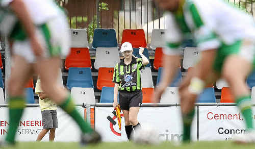 Rugby League referee Sam Hinchliffe runs the sideline during the A-grade game between Norths and Fitzroy at Browne Park recently. Rugby League referee Sam Hinchliffe runs the sideline during the A-grade game between Norths and Fitzroy at Browne Park recently.