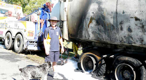 St Mary’s College student Indiana Ridgely helped try to extinguish a burning garbage truck. St Mary’s College student Indiana Ridgely helped try to extinguish a burning garbage truck.