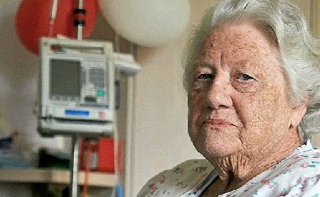 Mrs Lewis has been in the Gladstone Mater Hospital for three weeks. Mrs Lewis has been in the Gladstone Mater Hospital for three weeks.