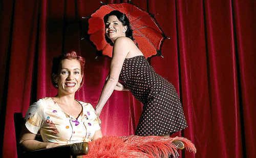 (standing) Deana Nicholas, of Brisbane and Kate Morgan, of the Northern Rivers, poses for a portrait at a burlesque and pin-up workshop, ran by Viola Vixen, of Byron Bay, at the Byron Bay Entertainment Centre on Saturday. (standing) Deana Nicholas, of Brisbane and Kate Morgan, of the Northern Rivers, poses for a portrait at a burlesque and pin-up workshop, ran by Viola Vixen, of Byron Bay, at the Byron Bay Entertainment Centre on Saturday.