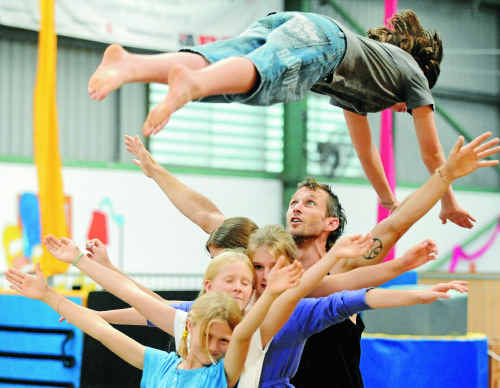 CIRCUS FUN: Todd Midson teaches circus skills at a holiday workshop run by Coffs Coast Community Circus at the PCYC. ROB WRIGHT