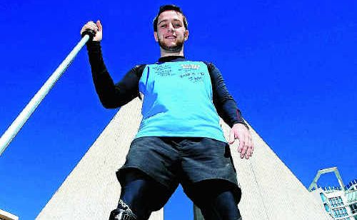 Matthew Martin is walking on stilts from Brisbane to Sydney to raise money for a very worthy cause. Photo: Blainey Woodham twe200411stilts2 Matthew Martin is walking on stilts from Brisbane to Sydney to raise money for a very worthy cause. Photo: Blainey Woodham twe200411stilts2