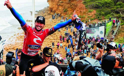 Tweed’s Joel Parkinson chaired up the stairs at Bells Beach after winning the Rip Curl Pro. Photo: ASP SCHOLTZ Tweed’s Joel Parkinson chaired up the stairs at Bells Beach after winning the Rip Curl Pro. Photo: ASP SCHOLTZ