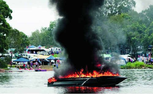 A ski boat alight on Somerset Lake on Saturday morning. A ski boat alight on Somerset Lake on Saturday morning.