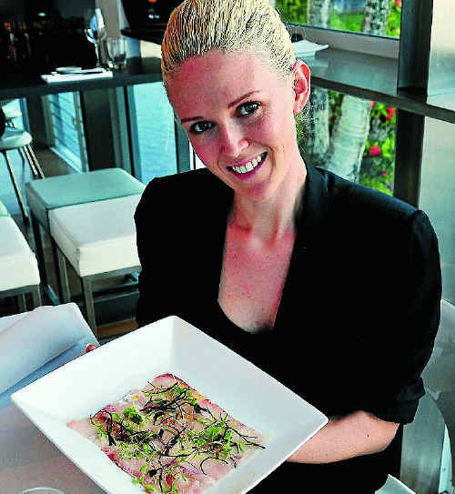 FOOD WITH IMAGINATION: Danielle Gjestland at Wasabi Japanese Restaurant with wild river barramundi with yuzu and arame seaweed. FOOD WITH IMAGINATION: Danielle Gjestland at Wasabi Japanese Restaurant with wild river barramundi with yuzu and arame seaweed.