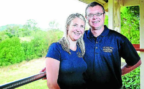 Copmanhurst’s Rest Point Hotel publican Trent Mortimer and wife Sheena have a positive outlook on the bat colony. INSET: The view of the colony from the pub veranda. Copmanhurst’s Rest Point Hotel publican Trent Mortimer and wife Sheena have a positive outlook on the bat colony. INSET: The view of the colony from the pub veranda.