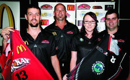 Marking the start of the Mackay Meteors and the Meteorettes 2011 QBL campaign are, player Rhys Martin, left, Meteors men’s coach Grant Kruger, Meteorette’s vaptain Angela Garden and Meteorette’s voach Wade Rebetzke.