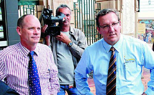 Campbell Newman and Member for Gympie David Gibson in Mary Street.