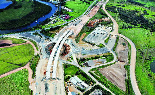 An aerial photo of work on the Ballina bypass, at the Teven Road interchange. An aerial photo of work on the Ballina bypass, at the Teven Road interchange.