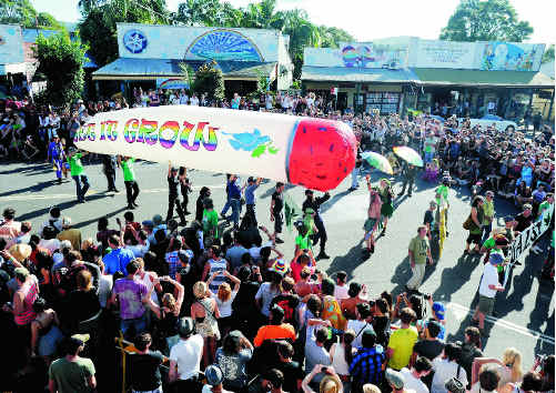 The famous Big Joint is carried down Nimbin’s main street. The famous Big Joint is carried down Nimbin’s main street.