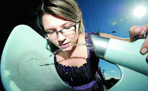 Cassandra Taylor, of Lismore, drinks from one of the water bubblers in Woodlark Street, Lismore. Cassandra Taylor, of Lismore, drinks from one of the water bubblers in Woodlark Street, Lismore.